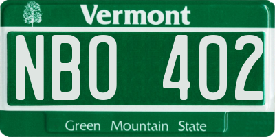 VT license plate NBO402