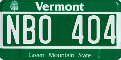 VT license plate NBO404