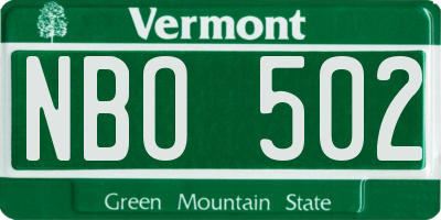 VT license plate NBO502