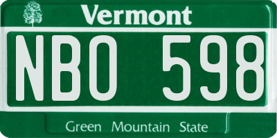VT license plate NBO598