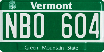 VT license plate NBO604