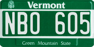 VT license plate NBO605