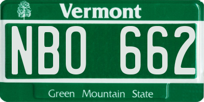 VT license plate NBO662