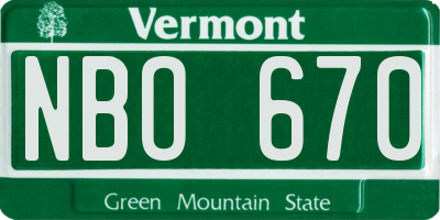 VT license plate NBO670
