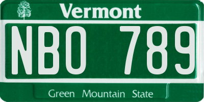 VT license plate NBO789
