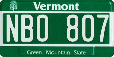 VT license plate NBO807