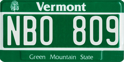 VT license plate NBO809