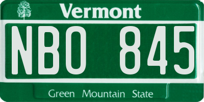 VT license plate NBO845