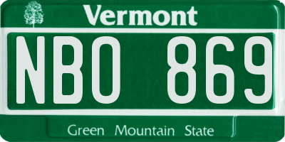 VT license plate NBO869