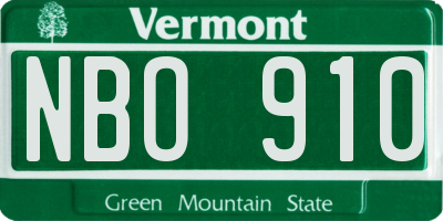 VT license plate NBO910