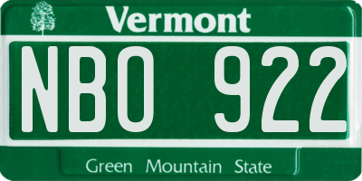 VT license plate NBO922