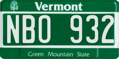 VT license plate NBO932