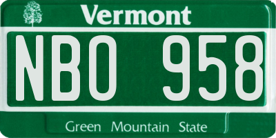 VT license plate NBO958