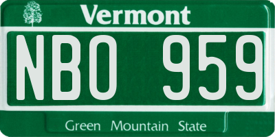 VT license plate NBO959