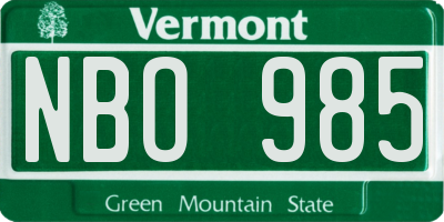 VT license plate NBO985