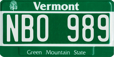 VT license plate NBO989