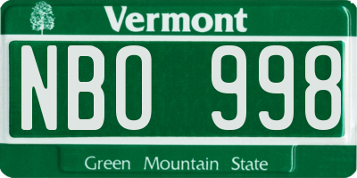 VT license plate NBO998