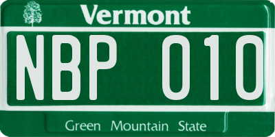 VT license plate NBP010
