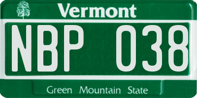 VT license plate NBP038