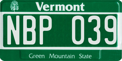VT license plate NBP039