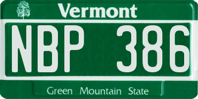 VT license plate NBP386