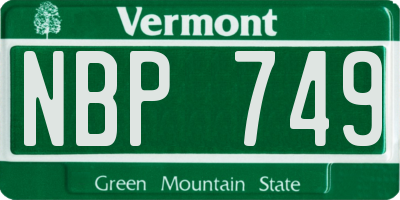 VT license plate NBP749
