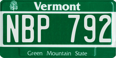 VT license plate NBP792