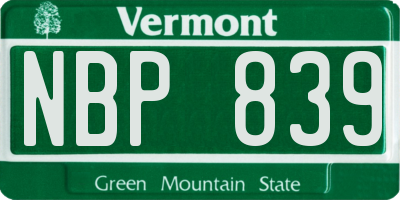 VT license plate NBP839