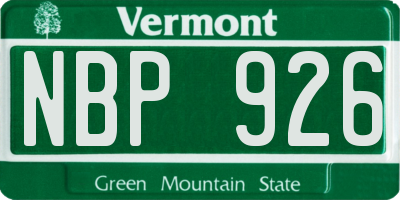 VT license plate NBP926