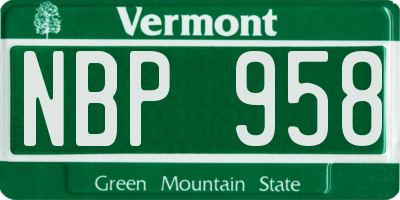 VT license plate NBP958