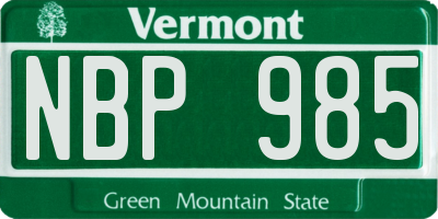 VT license plate NBP985