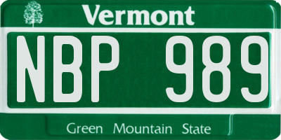 VT license plate NBP989