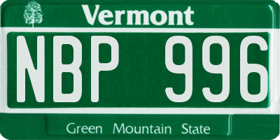 VT license plate NBP996