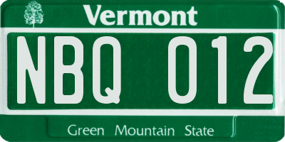 VT license plate NBQ012