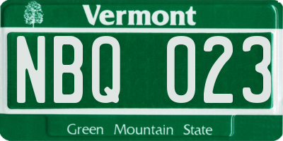 VT license plate NBQ023