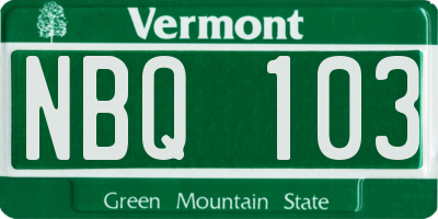 VT license plate NBQ103