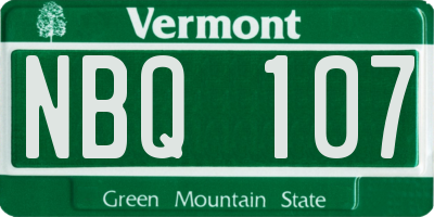 VT license plate NBQ107