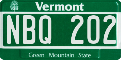 VT license plate NBQ202