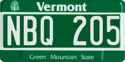 VT license plate NBQ205