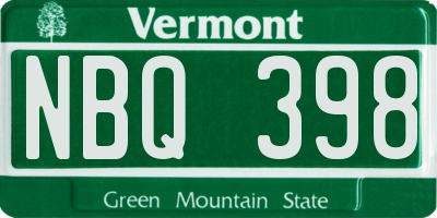 VT license plate NBQ398