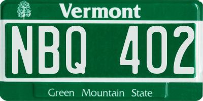 VT license plate NBQ402