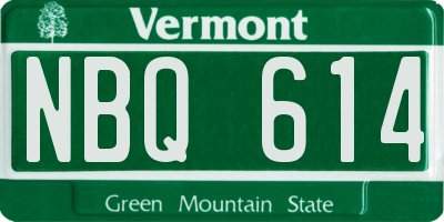 VT license plate NBQ614