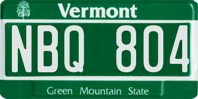 VT license plate NBQ804