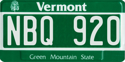 VT license plate NBQ920
