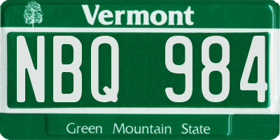 VT license plate NBQ984