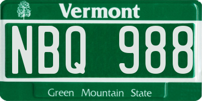 VT license plate NBQ988