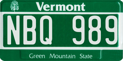 VT license plate NBQ989