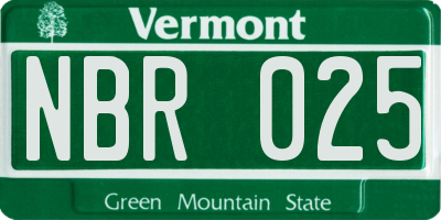 VT license plate NBR025