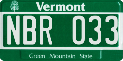 VT license plate NBR033