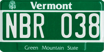 VT license plate NBR038
